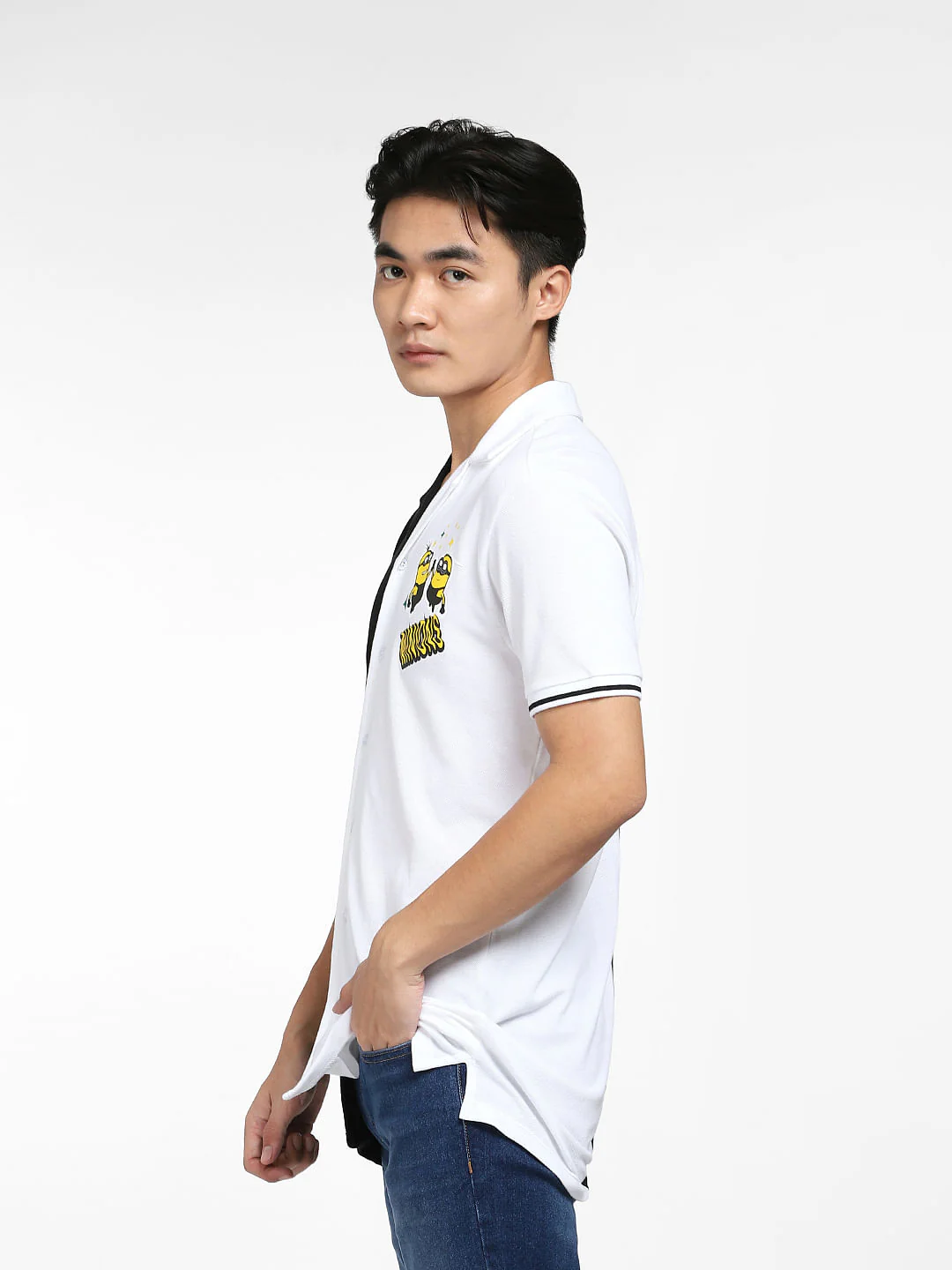 White Colourblocked Minion Print Shirt - Image 3