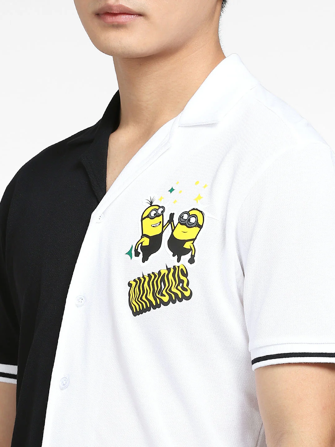 White Colourblocked Minion Print Shirt - Image 5