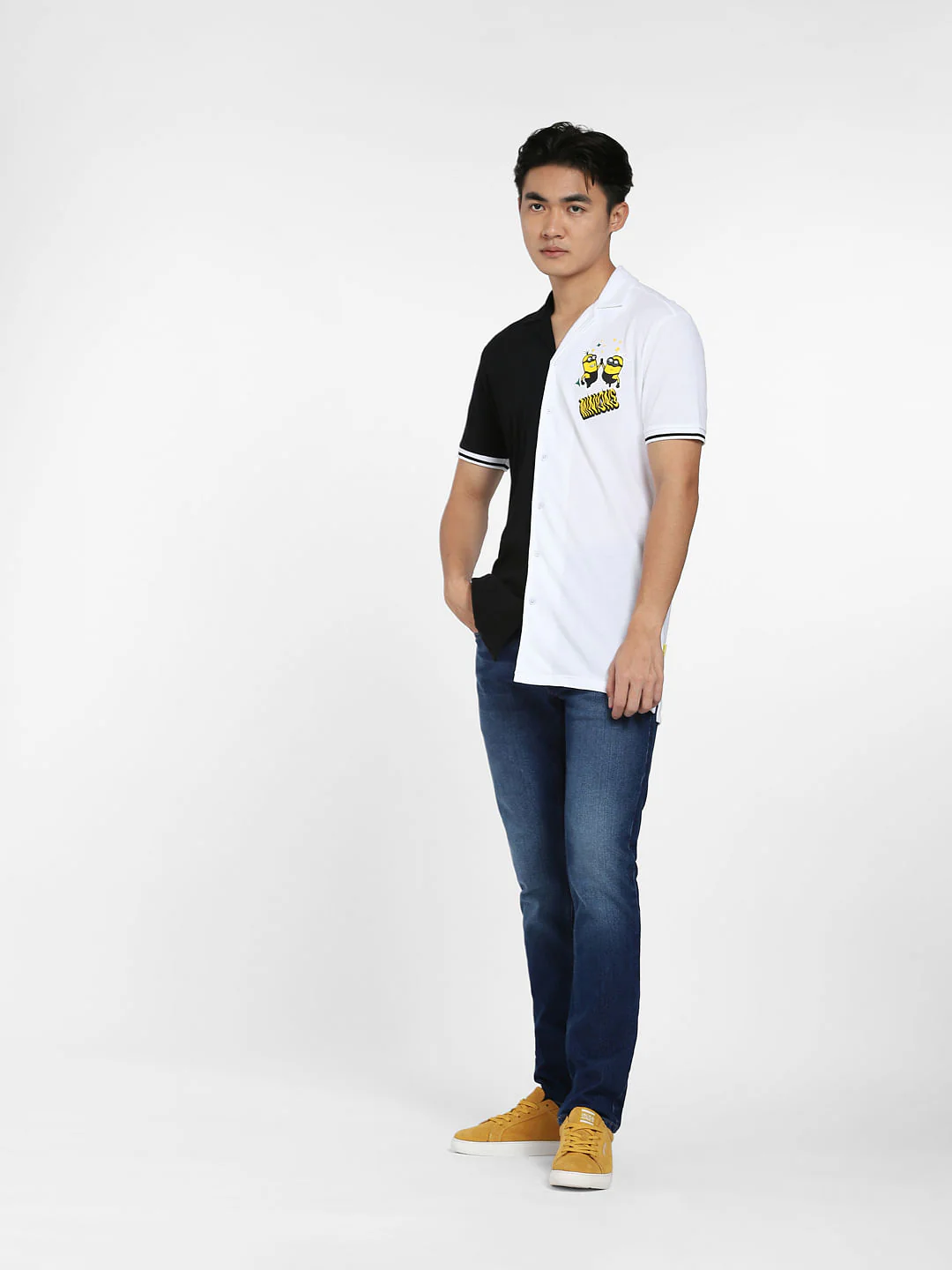 White Colourblocked Minion Print Shirt - Image 6