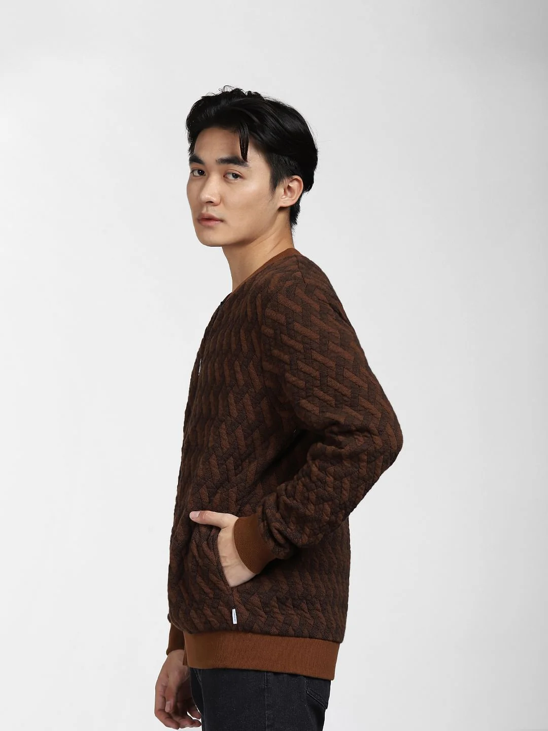 Brown Textured Sweatshirt Jacket - Image 3