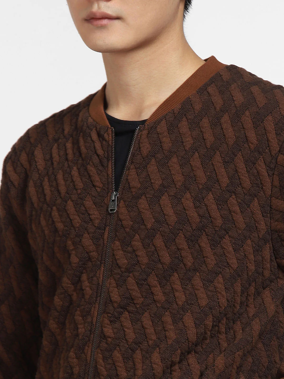 Brown Textured Sweatshirt Jacket - Image 5