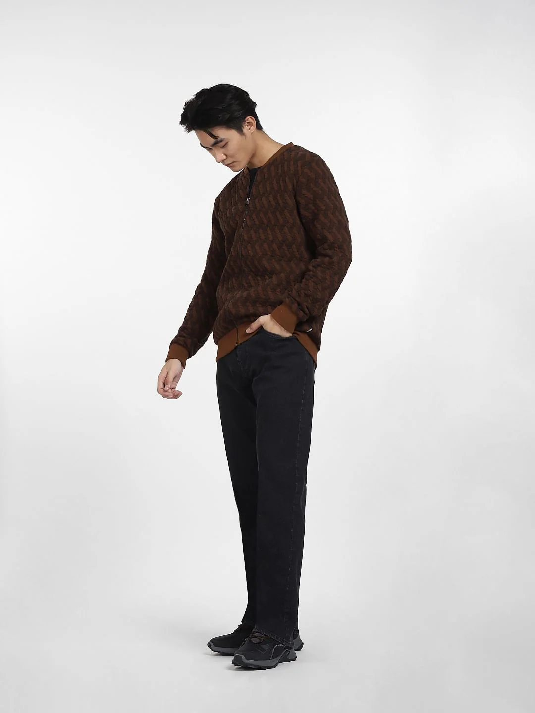 Brown Textured Sweatshirt Jacket - Image 6