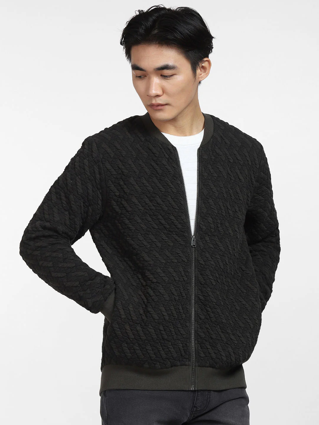 Green Textured Sweatshirt Jacket - Image 2