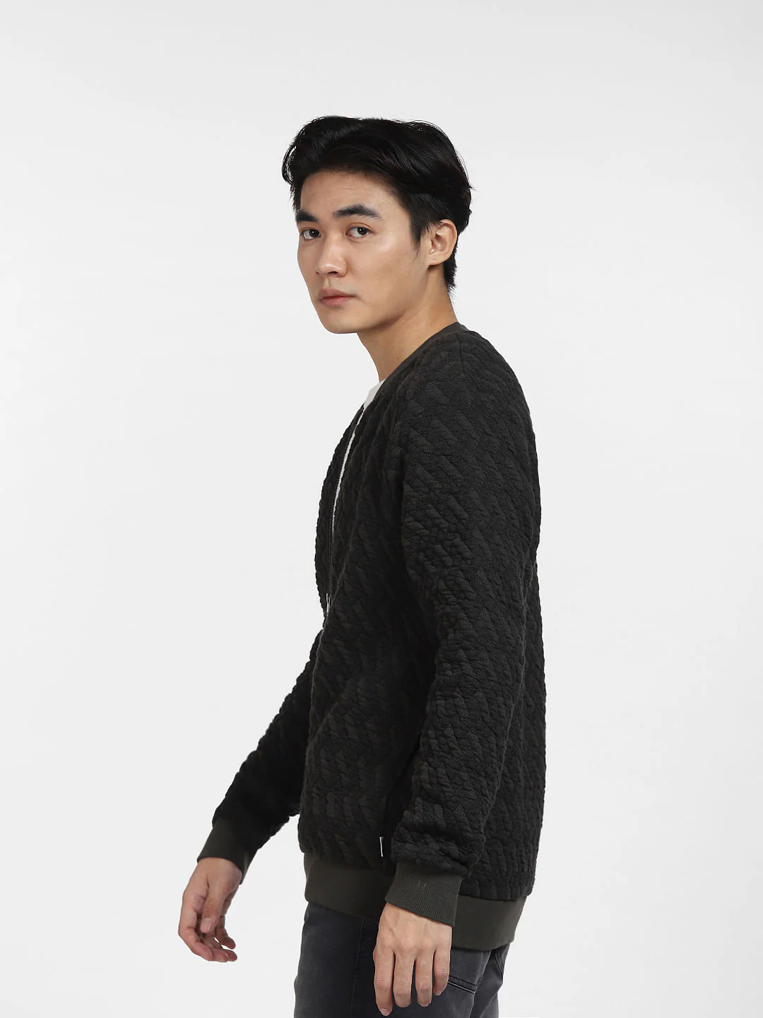 Green Textured Sweatshirt Jacket - Image 3
