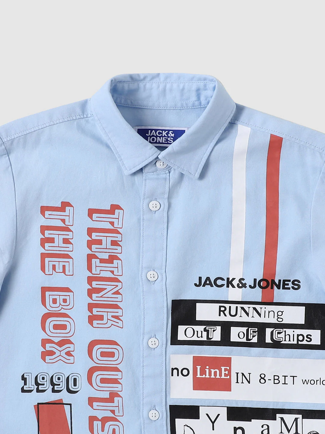 Boys Light Blue Graphic Print Full Sleeves Shirt - Image 3