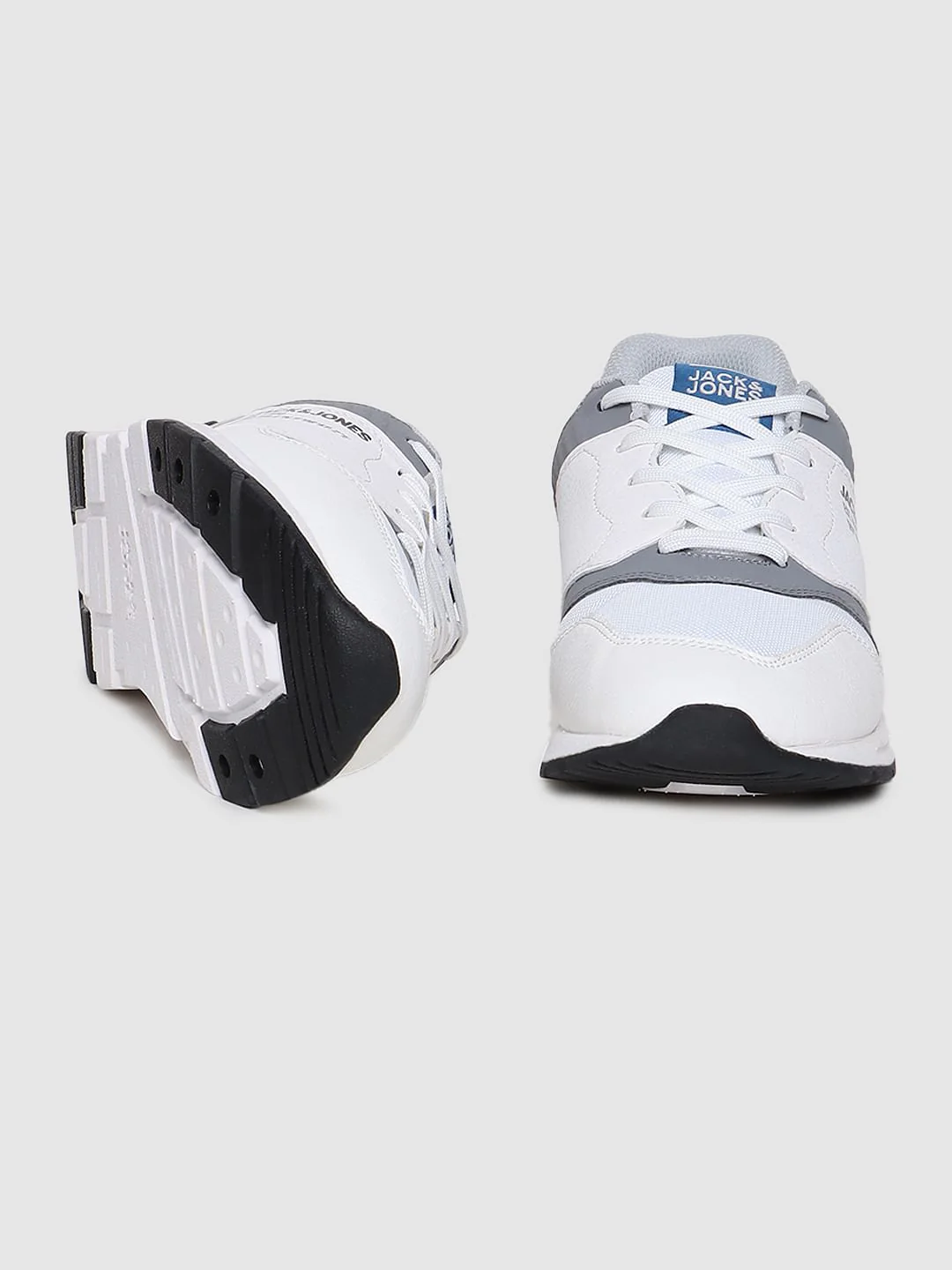 White & Grey Pu Colourblocked Sneakers