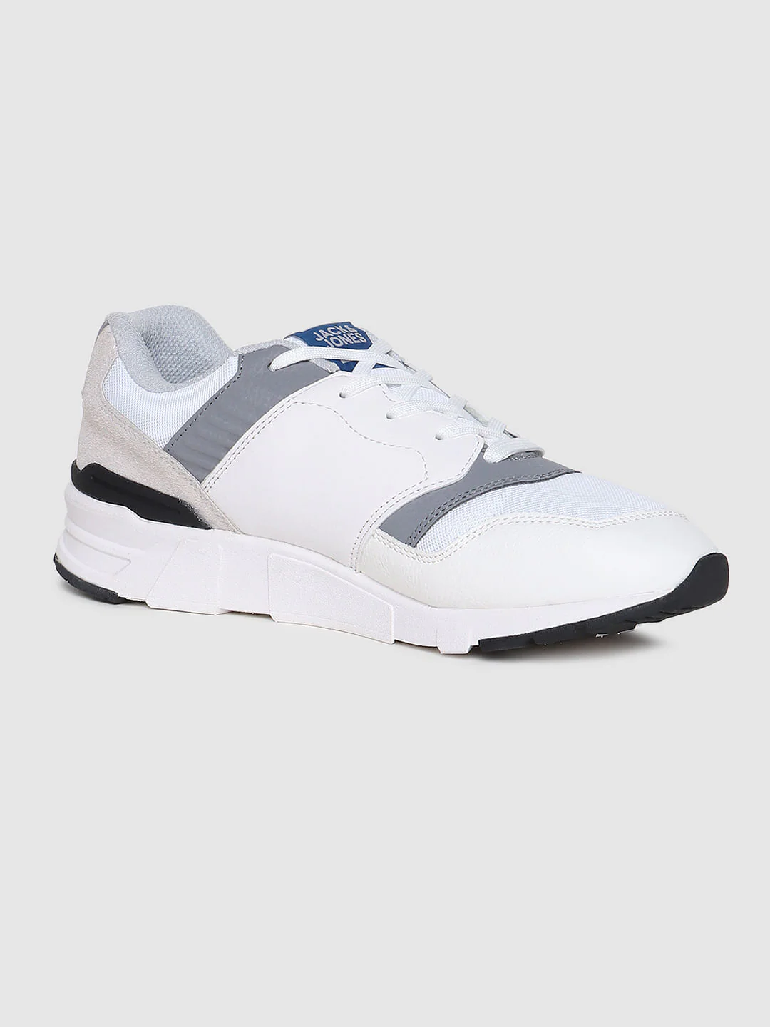 White & Grey Pu Colourblocked Sneakers - Image 2
