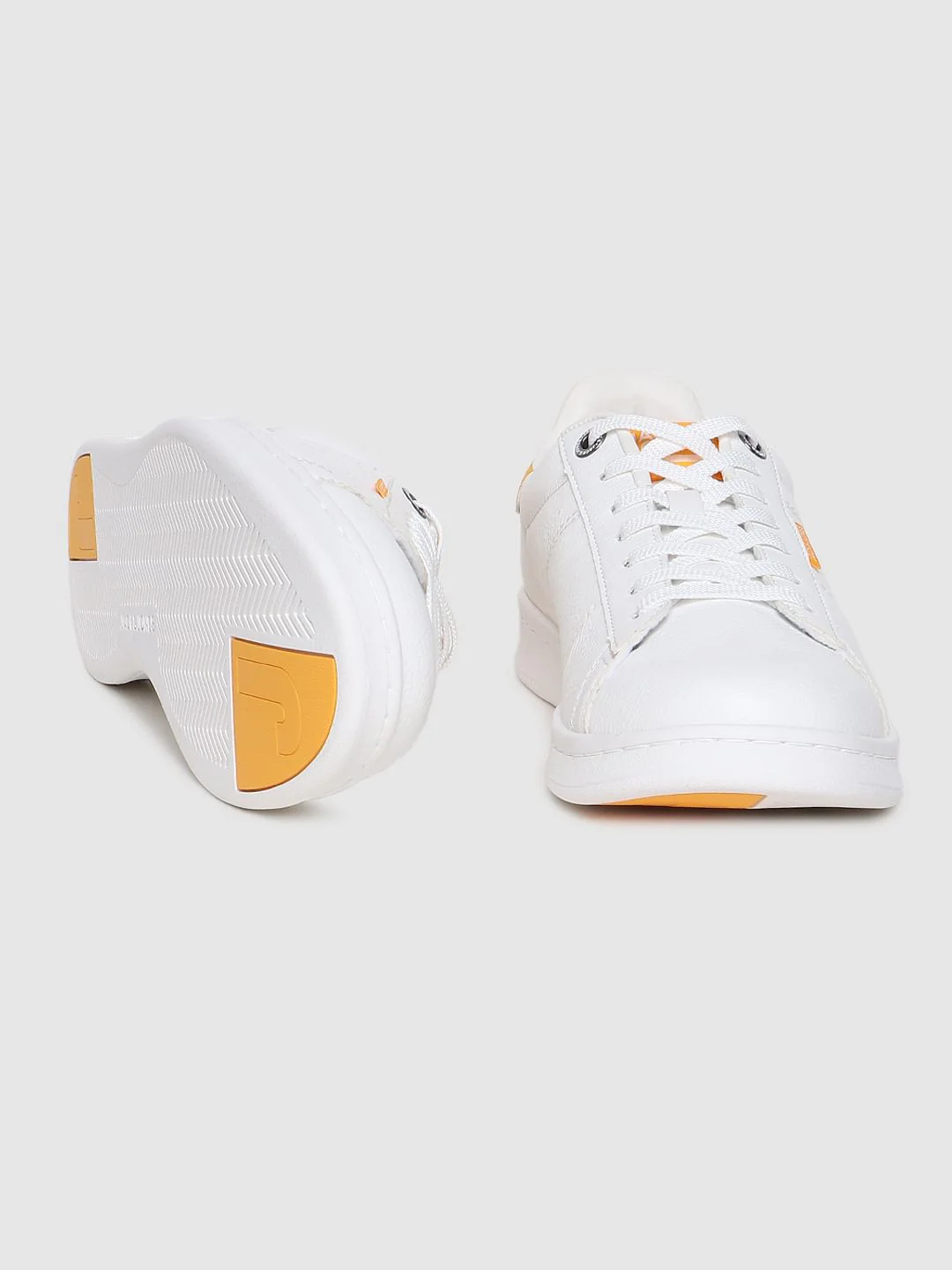 White & Yellow Colourblocked Lace Up Sneakers