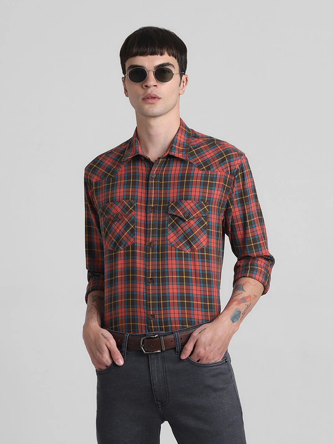 Brown Check Full Sleeves Shirt