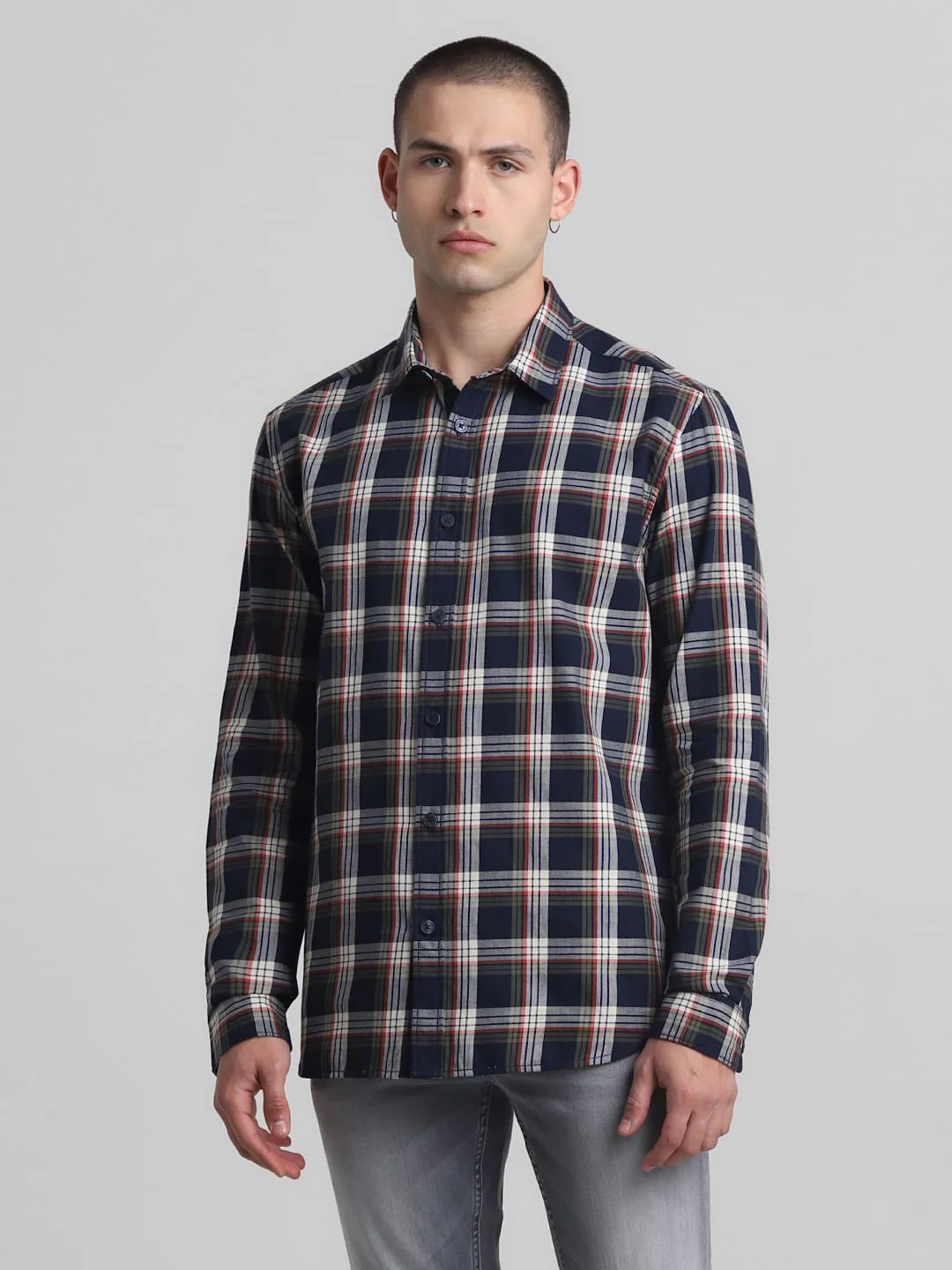 Navy Blue Check Full Sleeves Shirt - Image 2