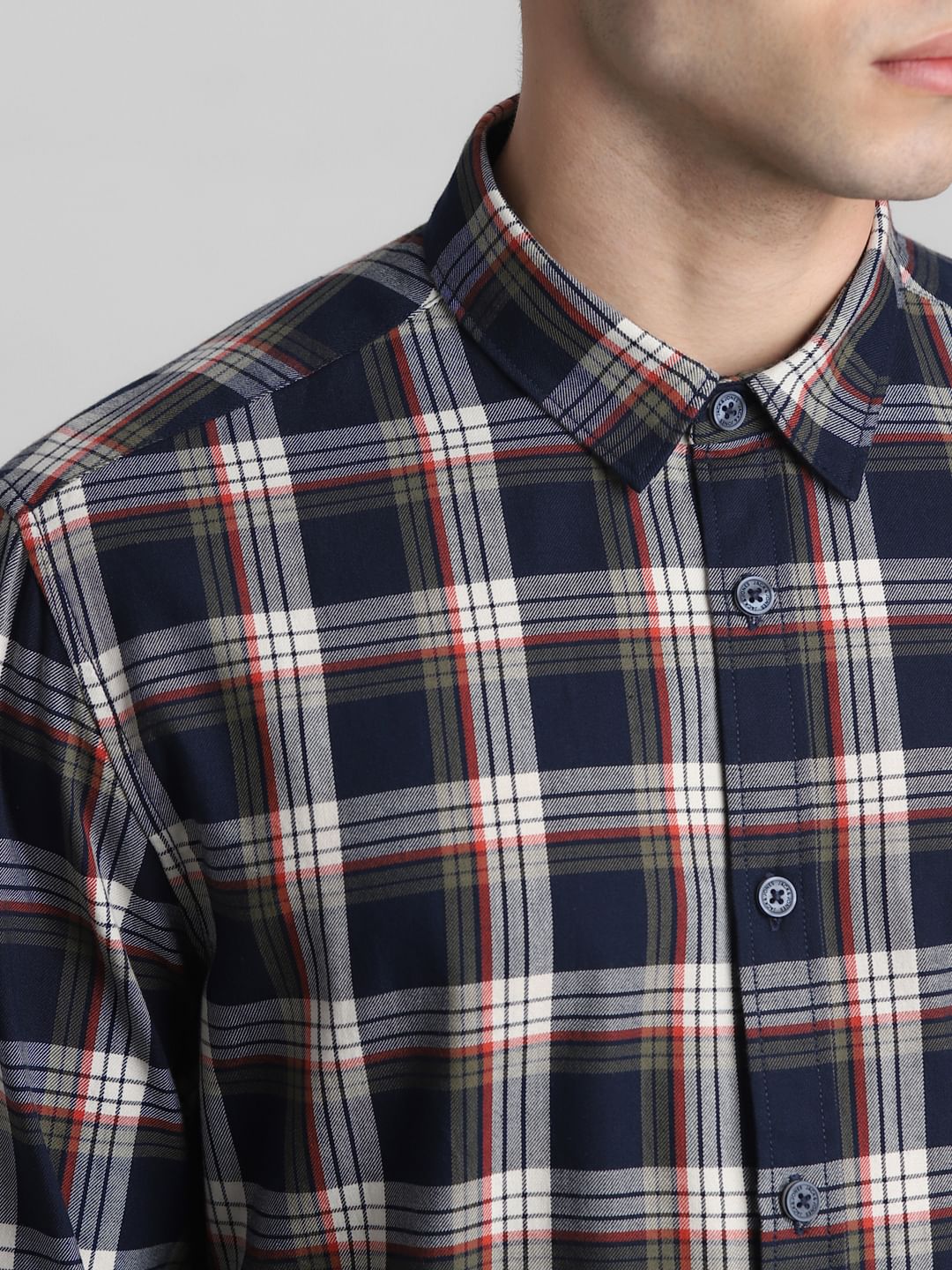 Navy Blue Check Full Sleeves Shirt - Image 5