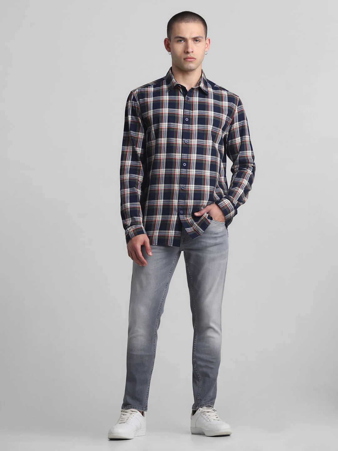 Navy Blue Check Full Sleeves Shirt - Image 6