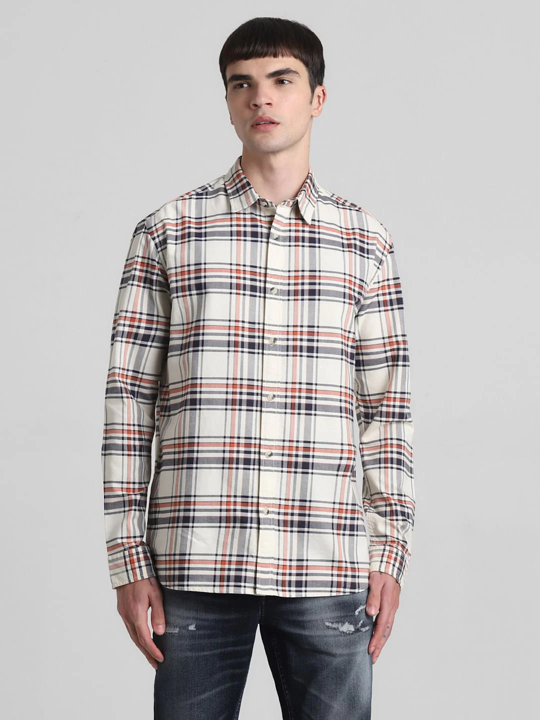 White Check Full Sleeves Shirt - Image 2