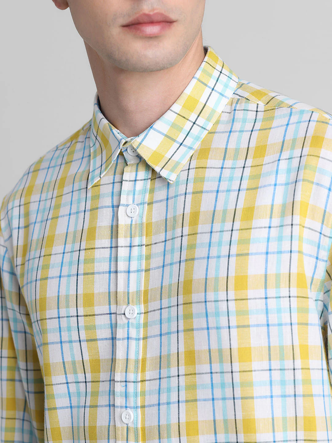 Yellow & Blue Check Full Sleeves Shirt - Image 5