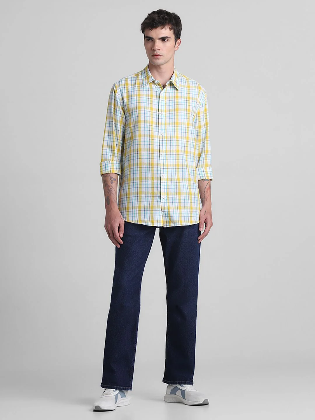 Yellow & Blue Check Full Sleeves Shirt - Image 6