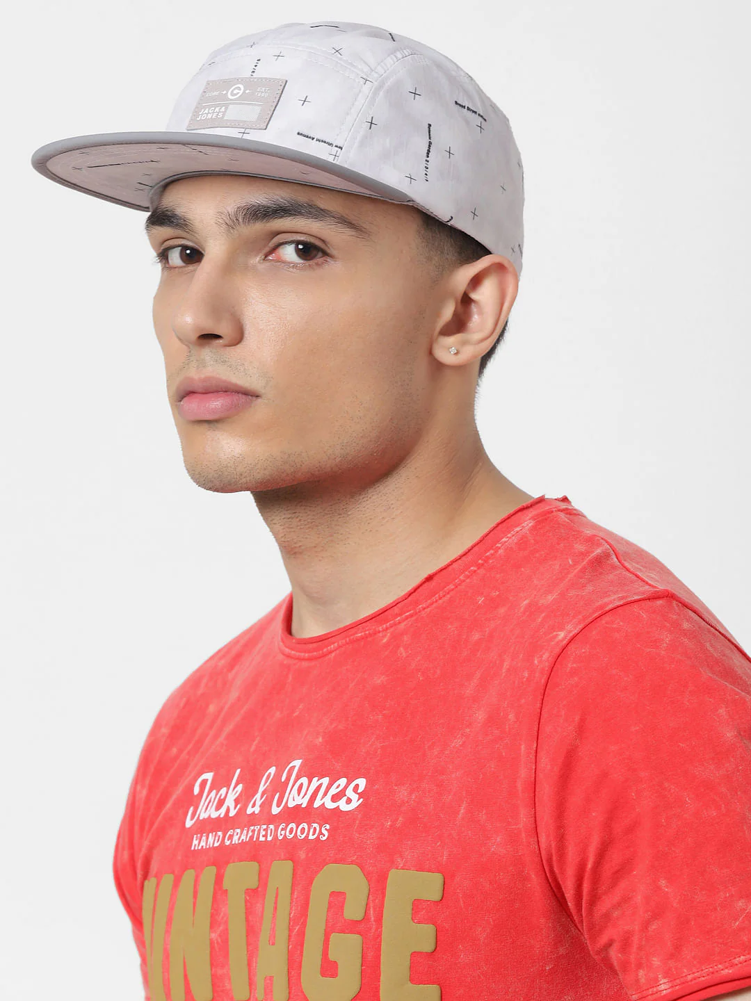 Grey Graphic Print Five Panel Cap