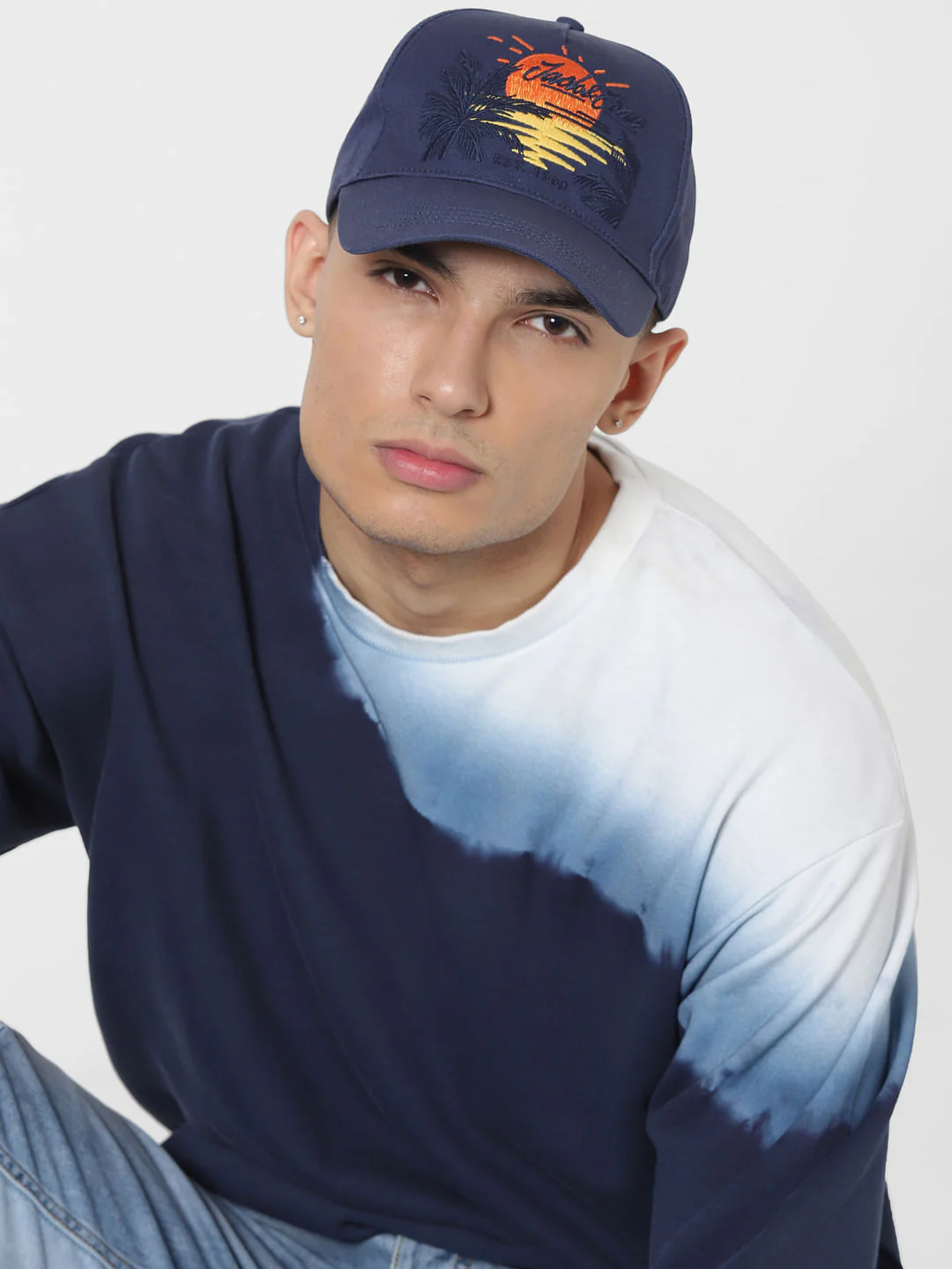 Blue Logo Print Baseball Cap