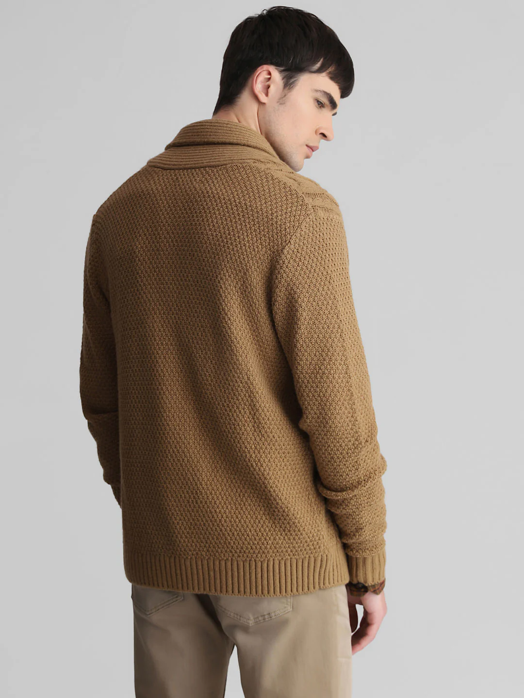 Brown Knit Shawl Neck Cardigan - Image 4