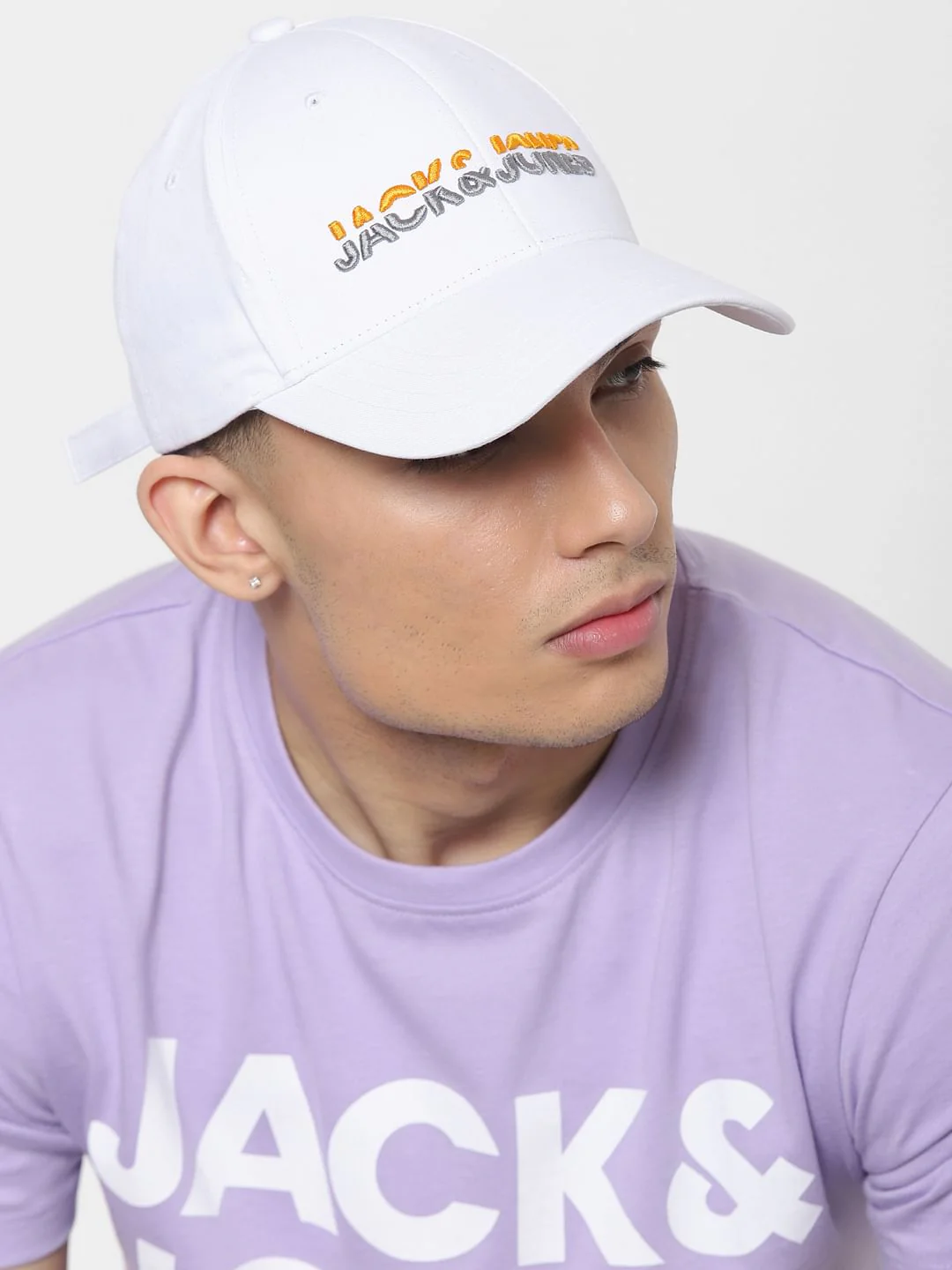 White Logo Print Baseball Cap