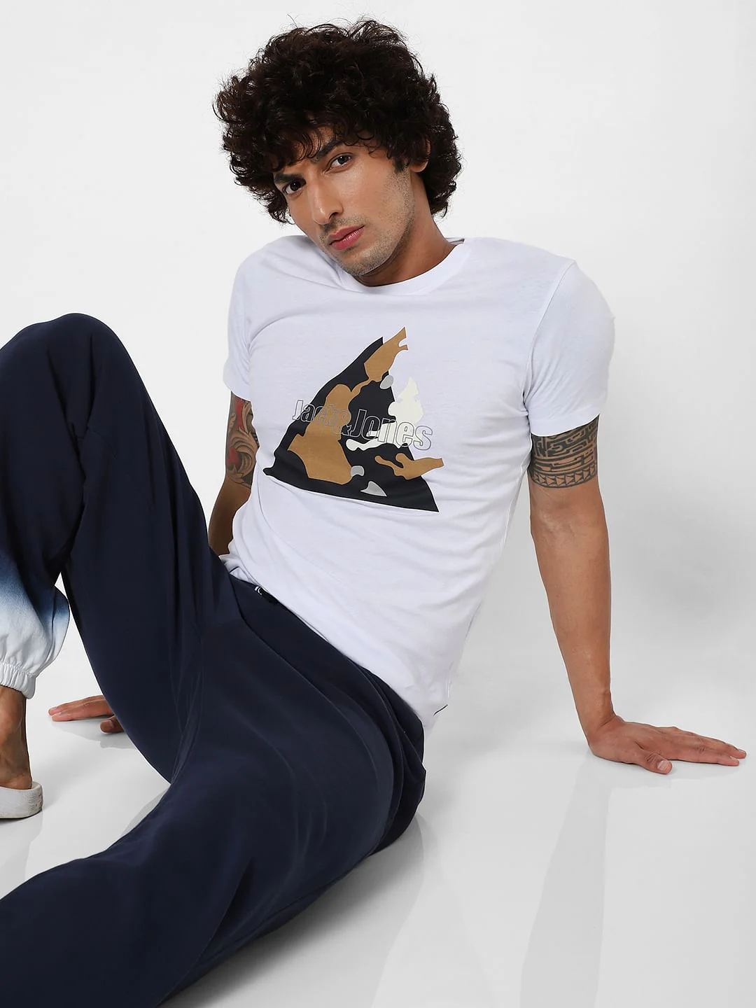 White Logo Print Crew Neck T-shirt