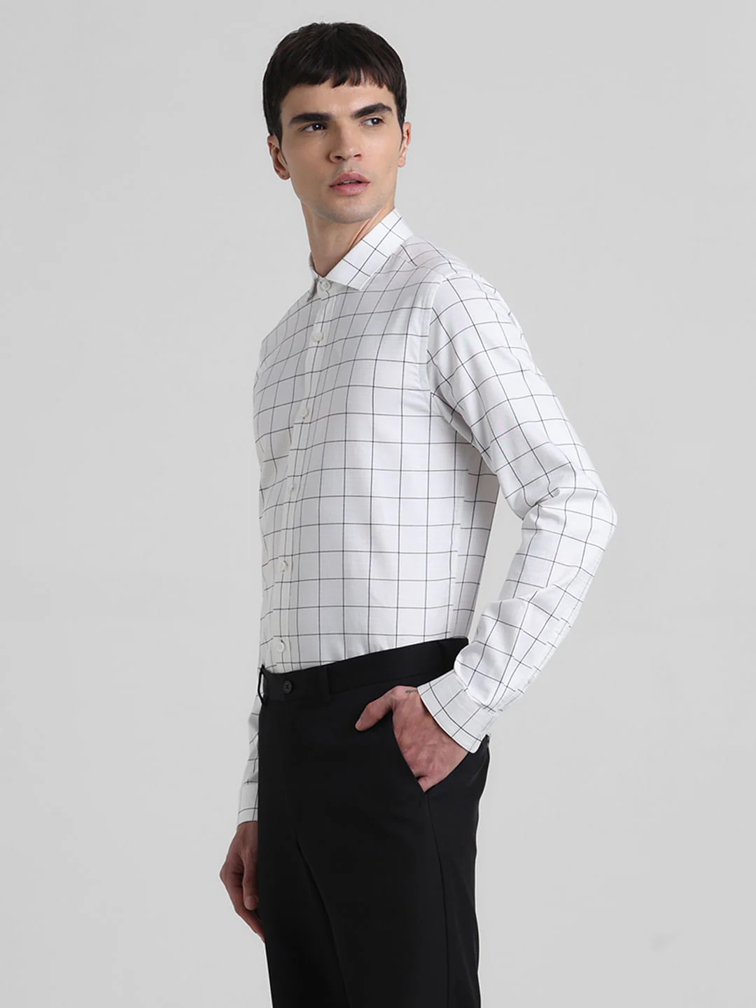 White Dobby Check Full Sleeves Shirt - Image 3