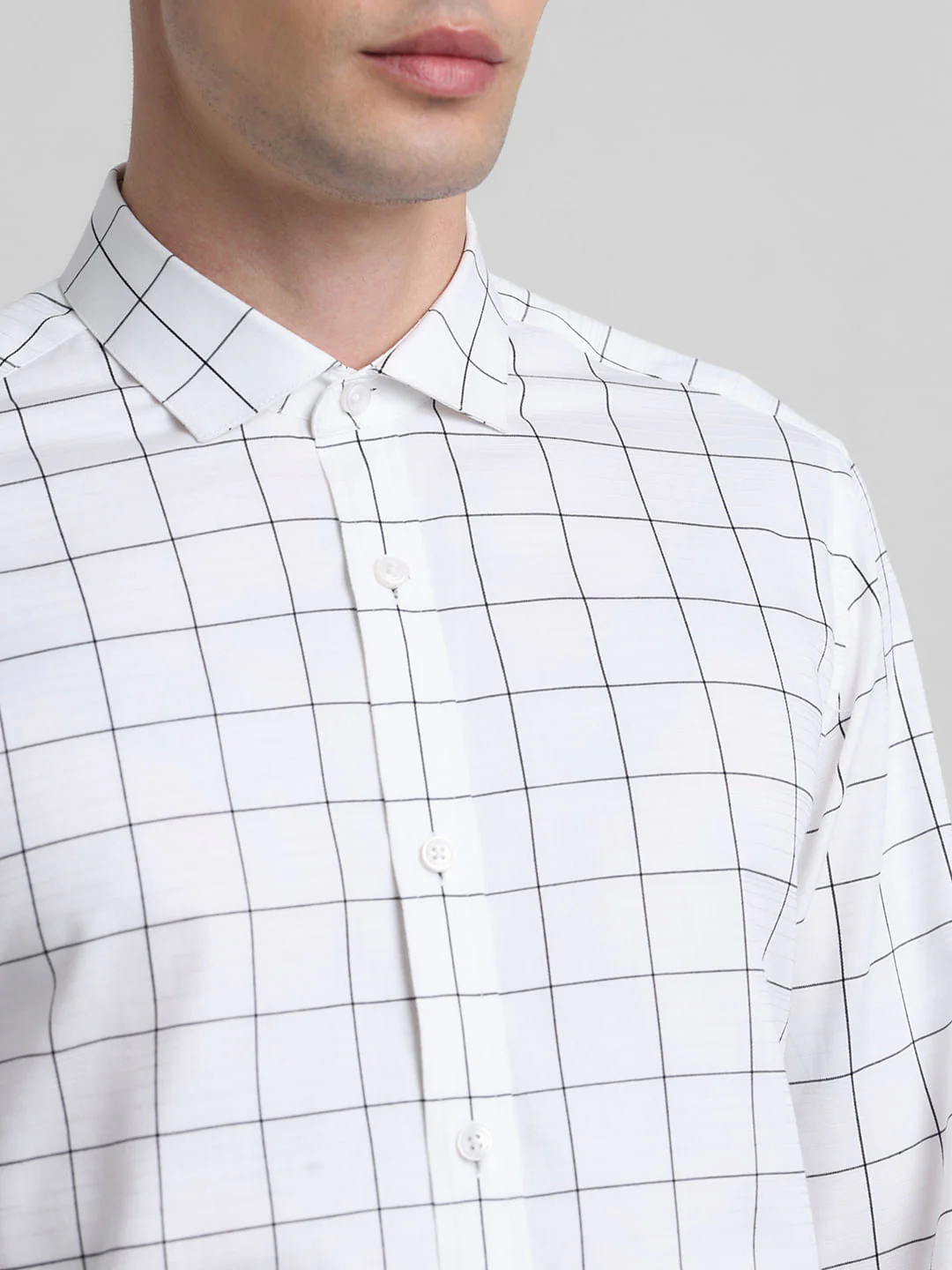 White Dobby Check Full Sleeves Shirt - Image 5