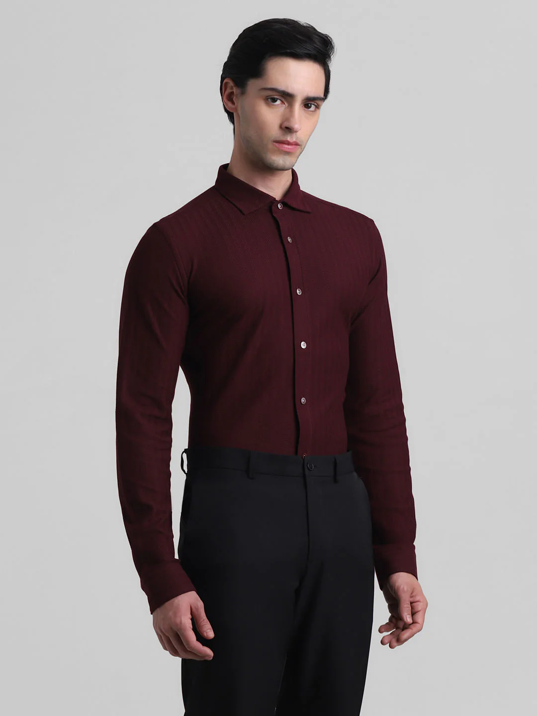 Maroon Chevron Print Knitted Shirt - Image 2