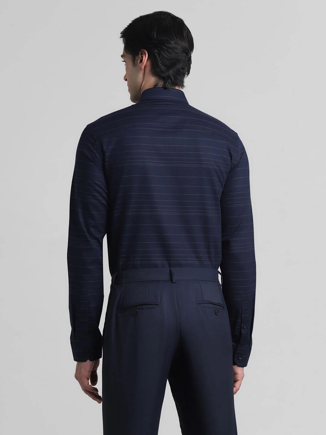 Navy Blue Striped Full Sleeves Shirt - Image 4
