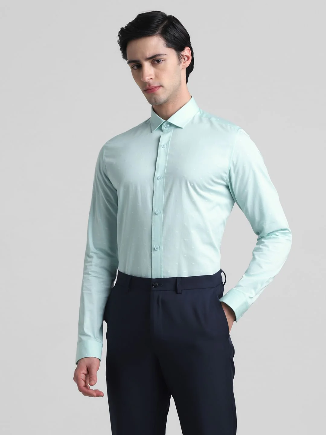 Light Green Dobby Full Sleeves Shirt - Image 2