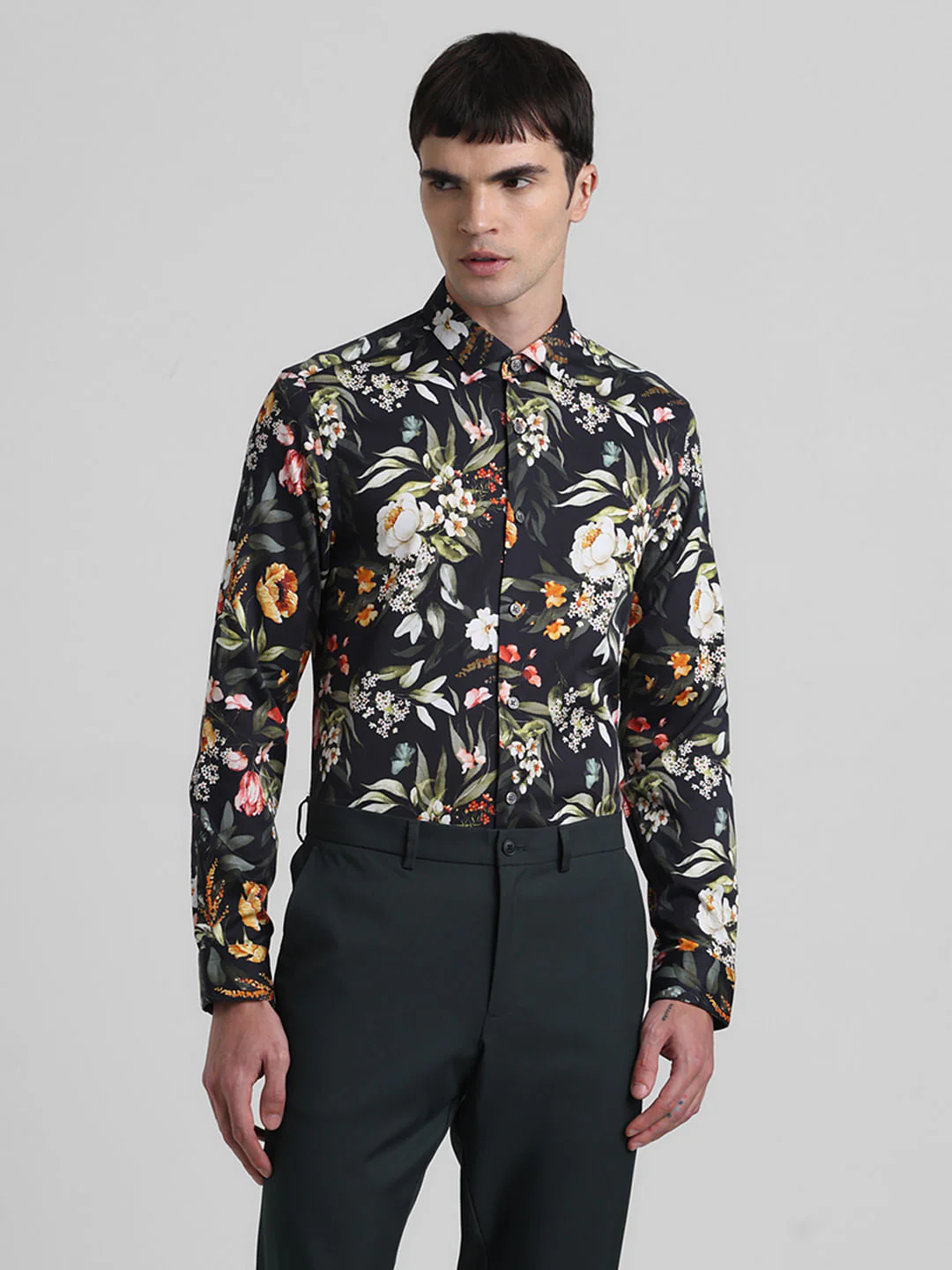 Black Floral Full Sleeves Shirt - Image 2