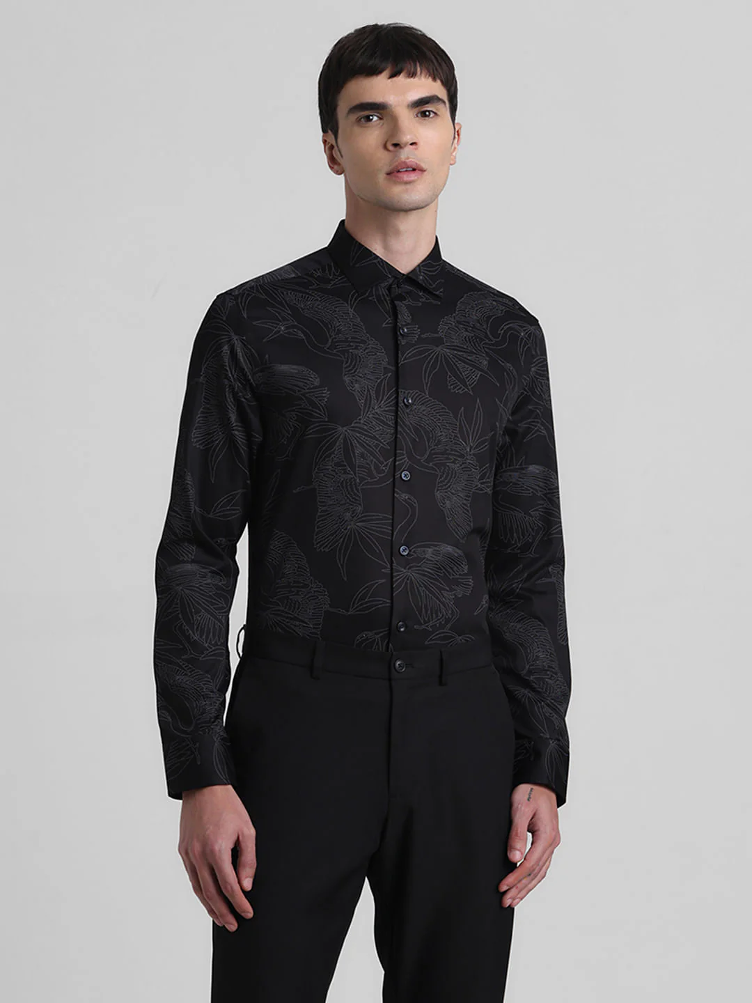 Black Abstract Print Full Sleeves Shirt - Image 2