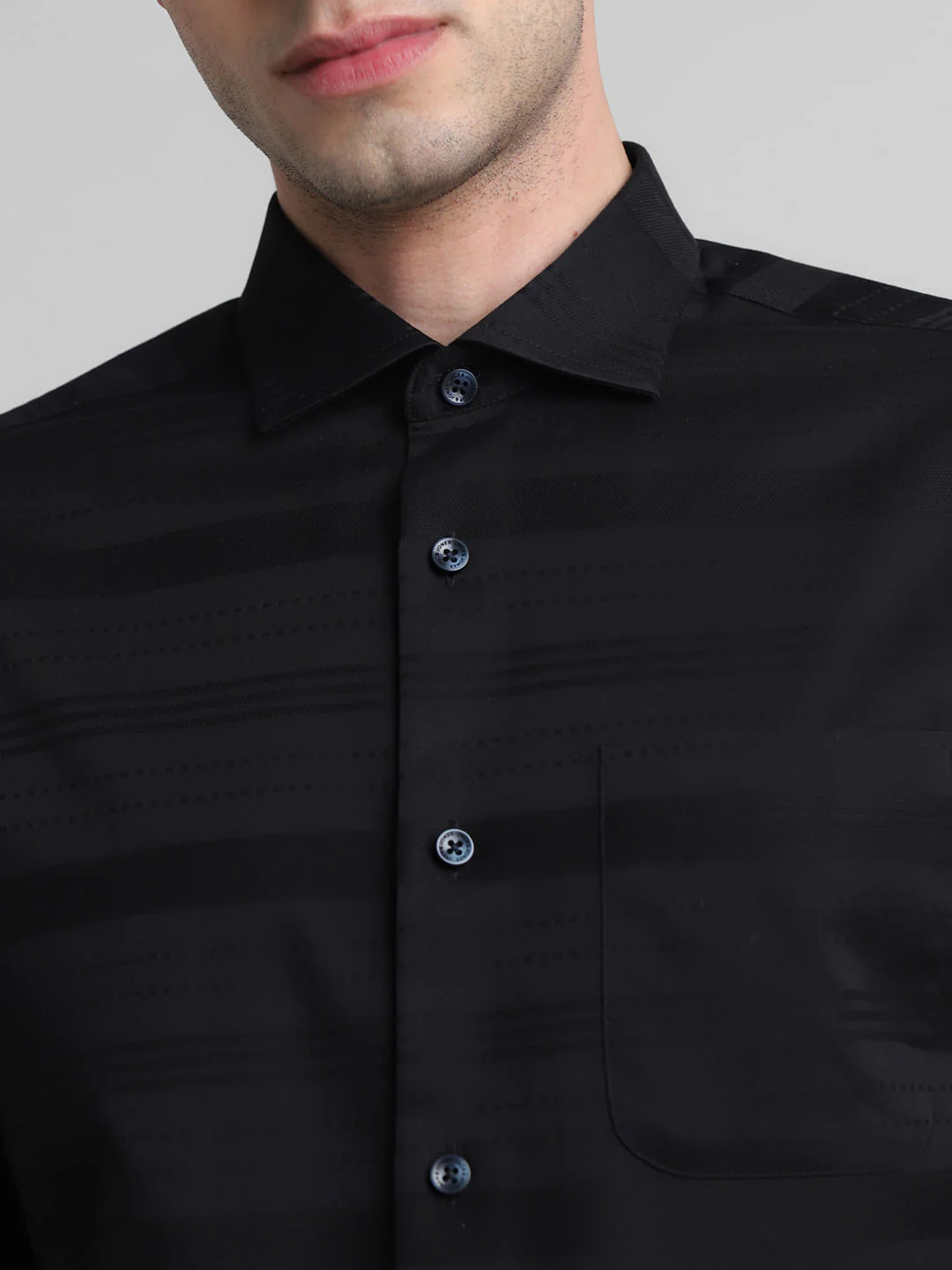 Black Dobby Striped Full Sleeves Shirt - Image 5