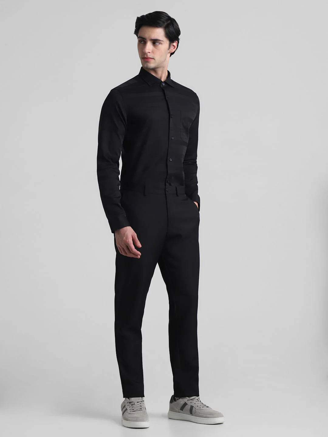 Black Dobby Striped Full Sleeves Shirt - Image 6