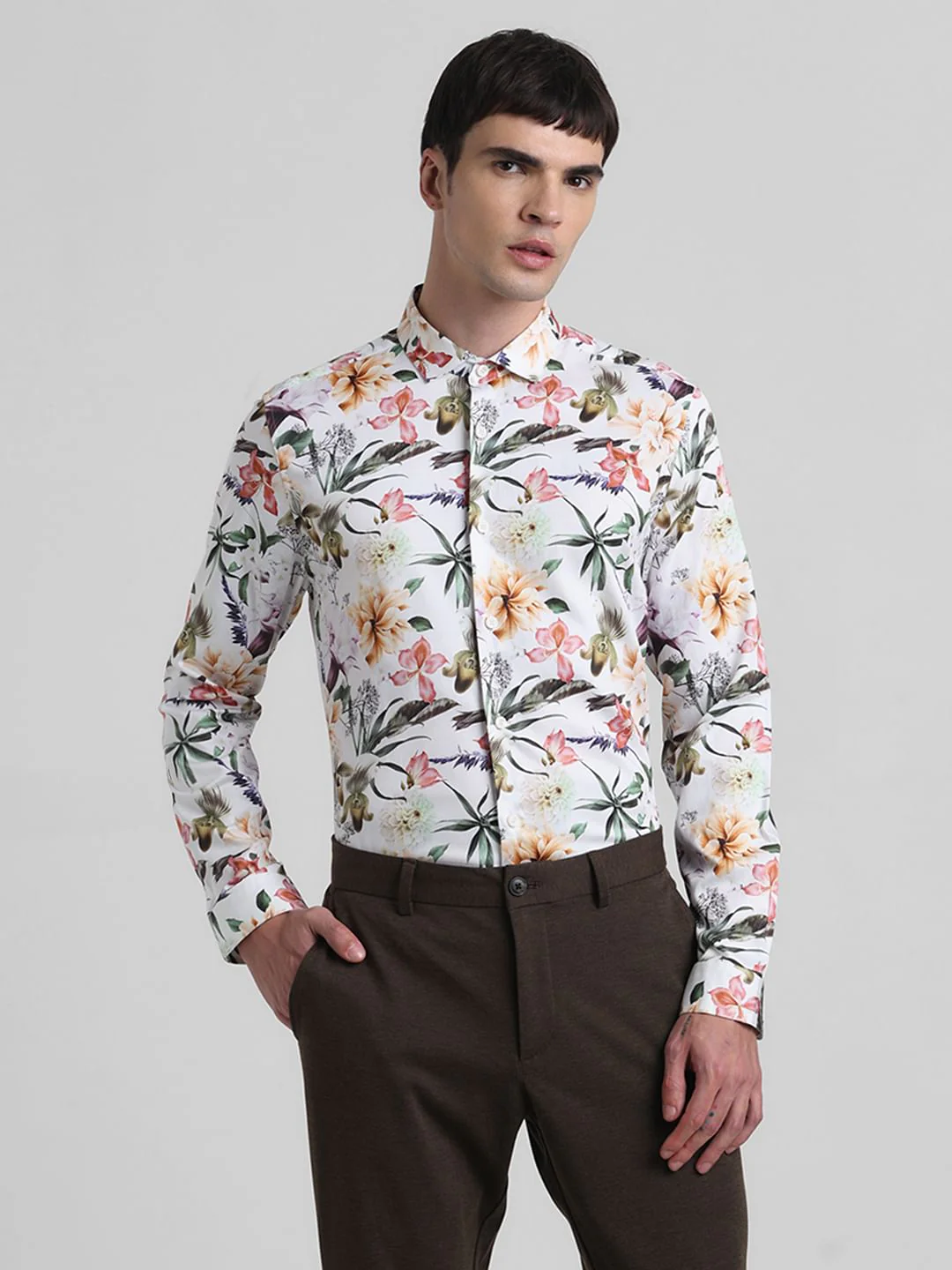 White Floral Print Full Sleeves Shirt - Image 2