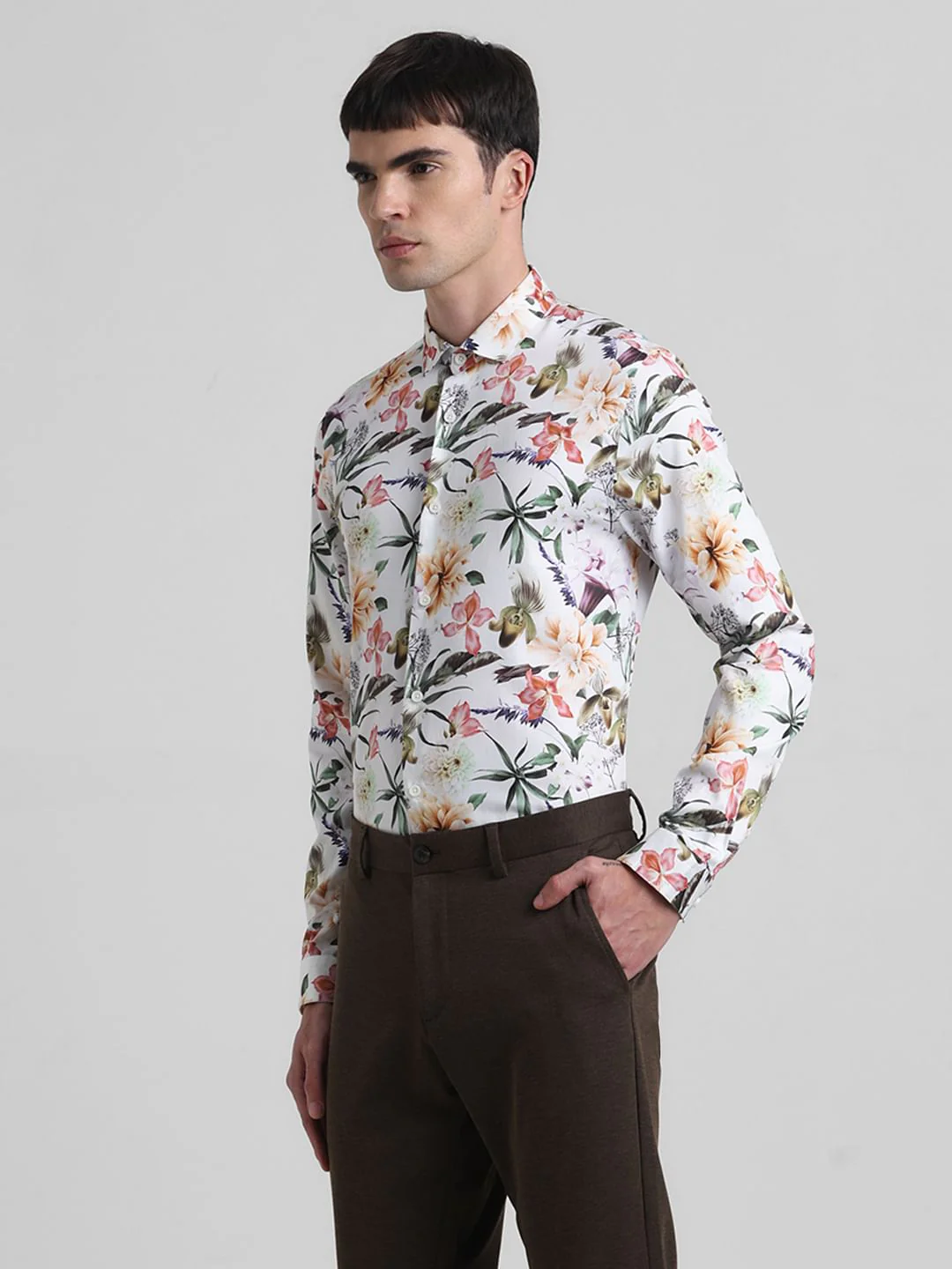White Floral Print Full Sleeves Shirt - Image 3