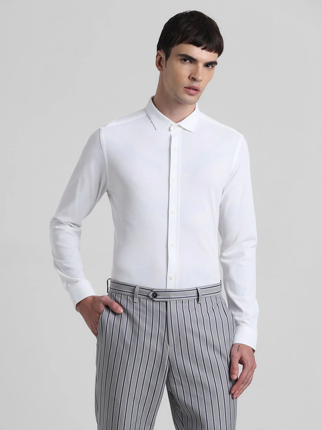 White Knitted Full Sleeves Shirt - Image 2