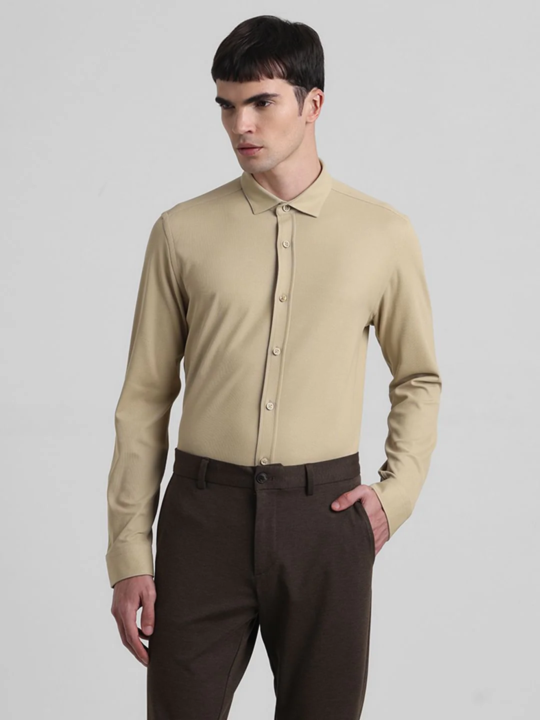 Brown Knitted Full Sleeves Shirt - Image 2
