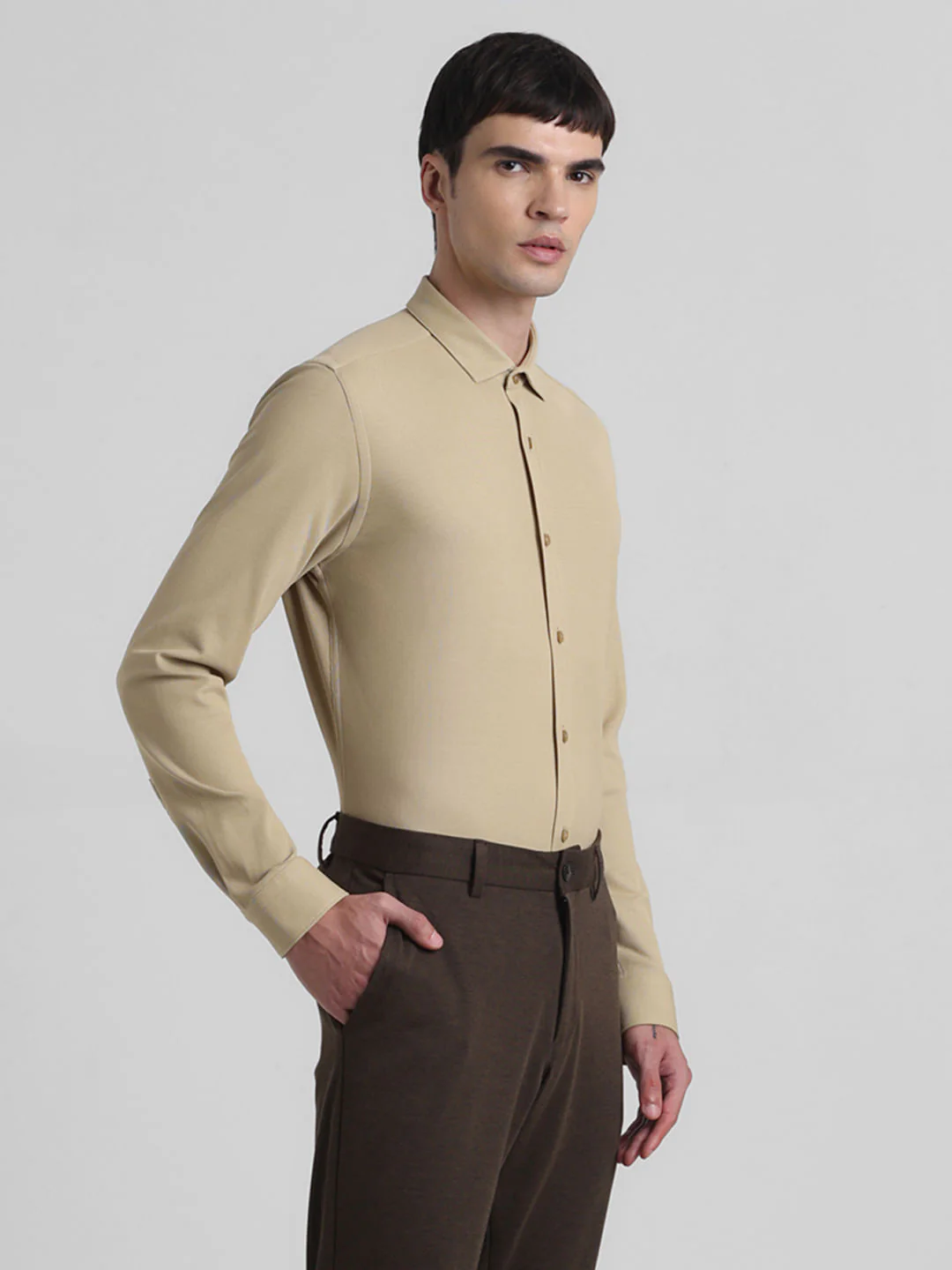 Brown Knitted Full Sleeves Shirt - Image 3