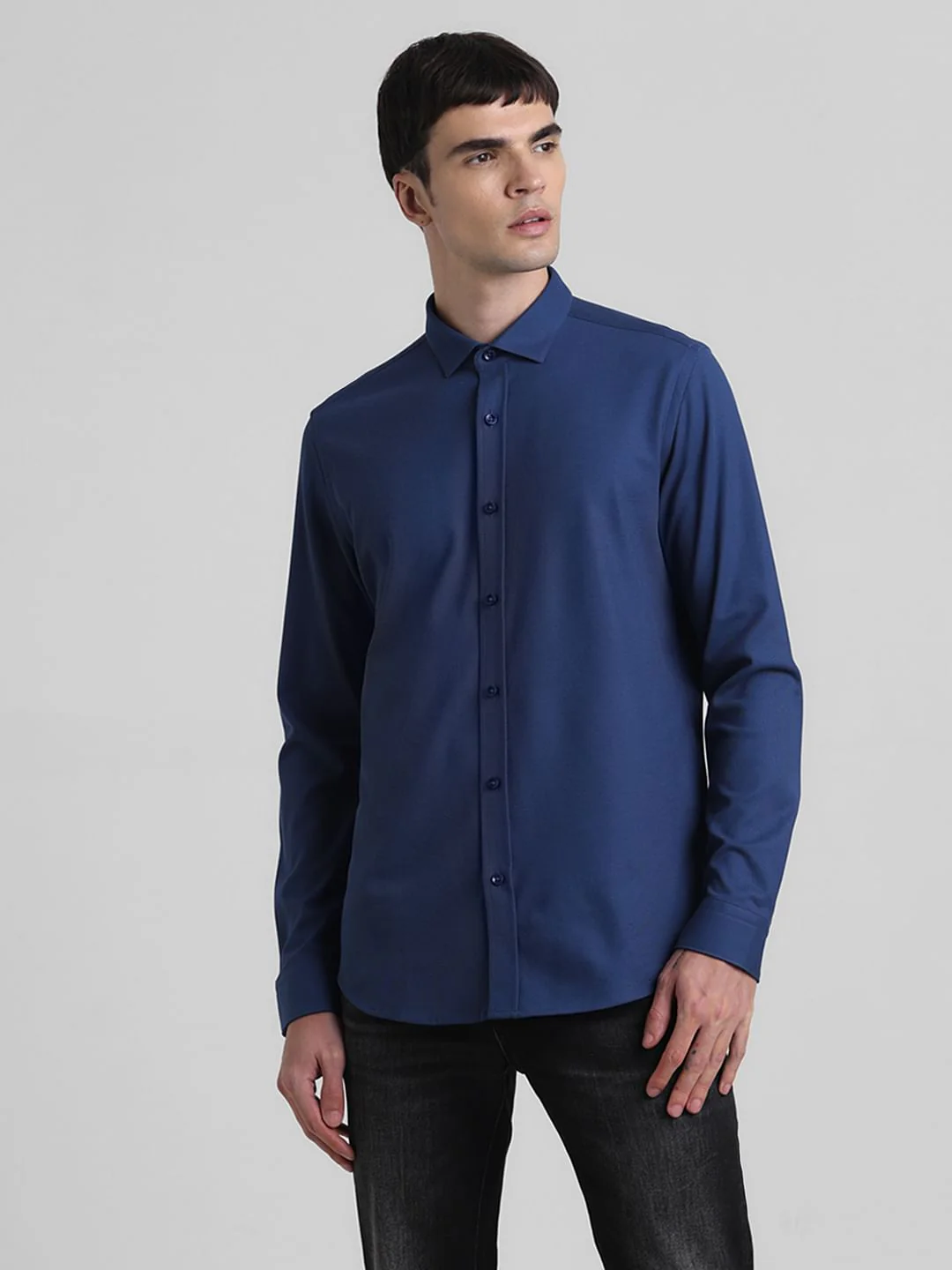Dark Blue Knitted Full Sleeves Shirt - Image 2