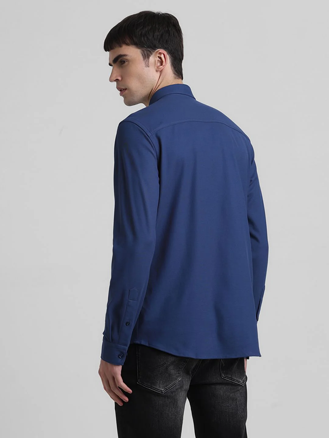 Dark Blue Knitted Full Sleeves Shirt - Image 4