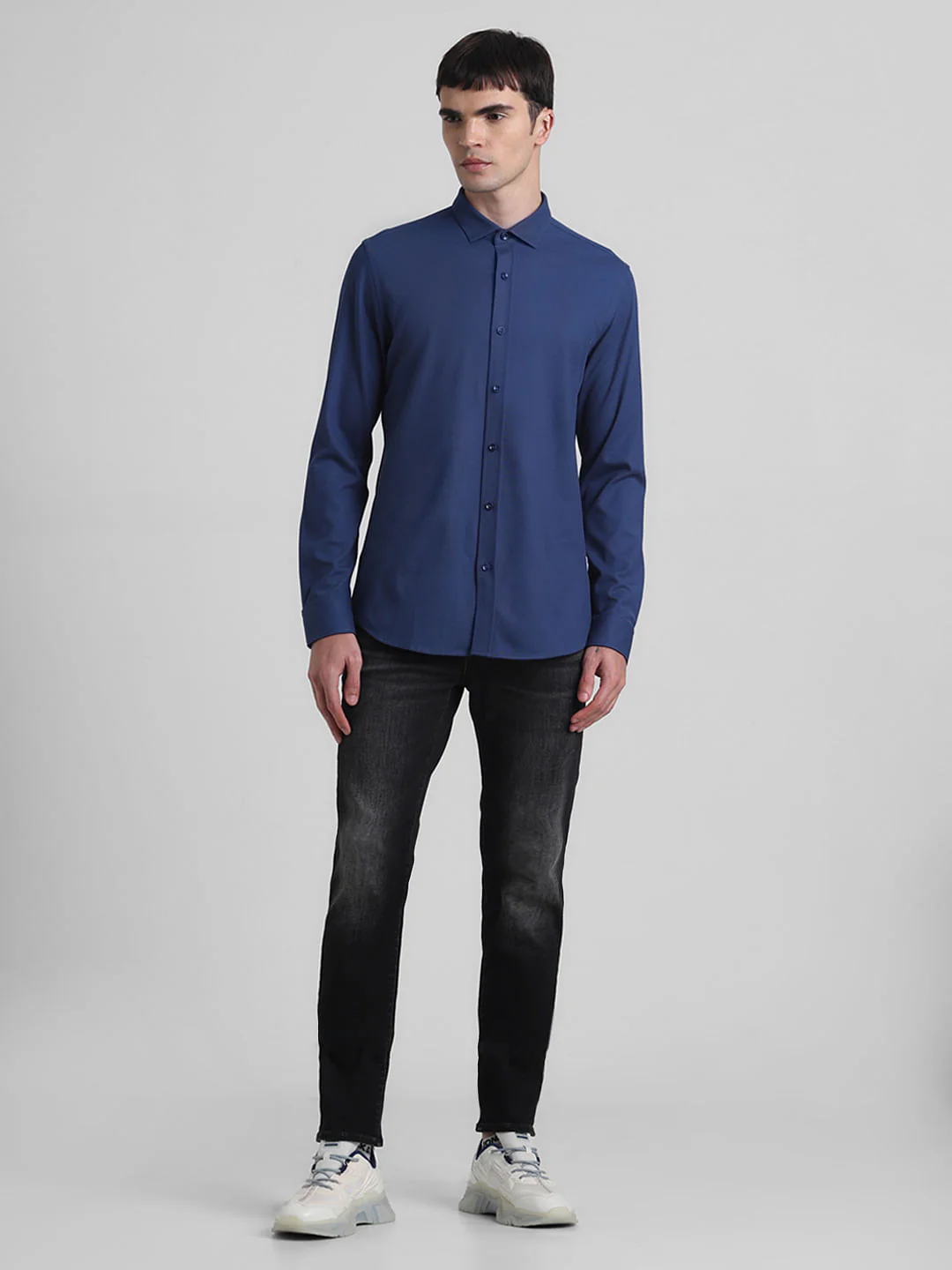 Dark Blue Knitted Full Sleeves Shirt - Image 6