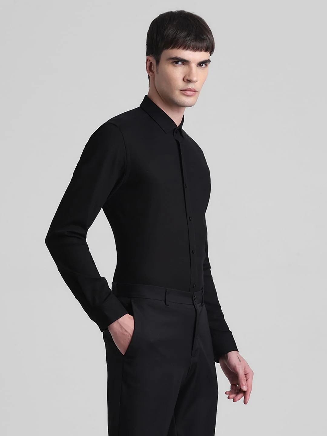 Black Knitted Full Sleeves Shirt - Image 3