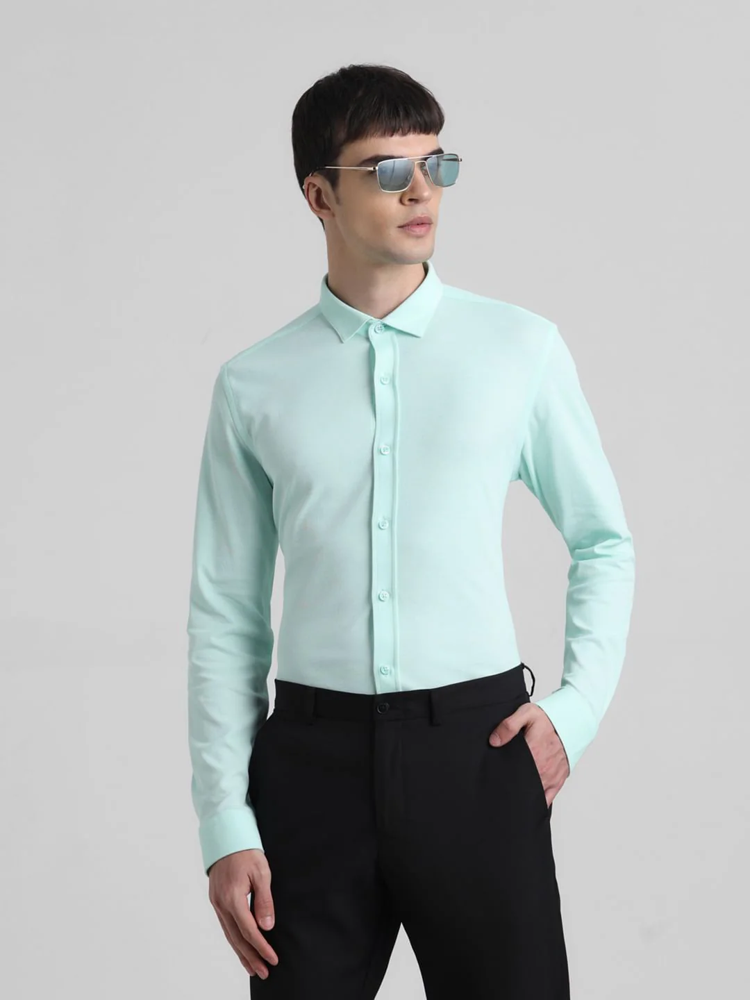 Green Knitted Full Sleeves Shirt