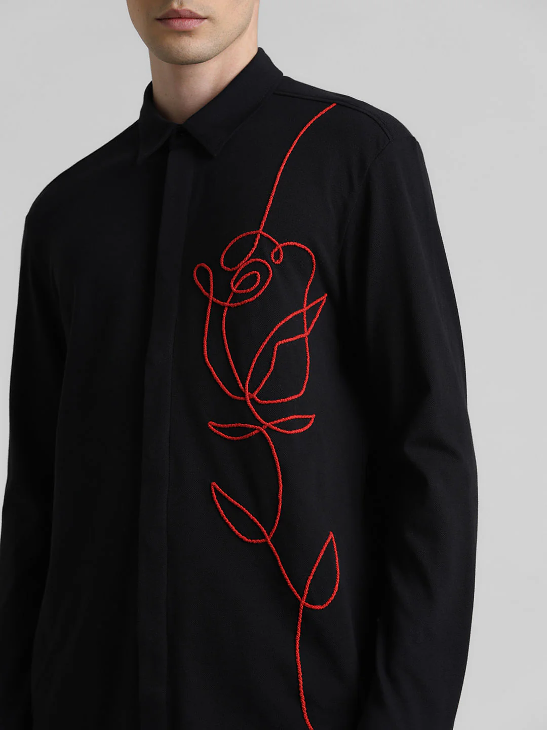Black Embroidered Floral Shirt - Image 5