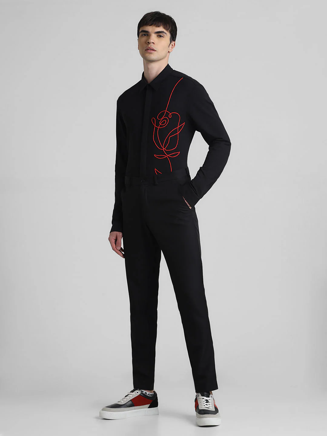 Black Embroidered Floral Shirt - Image 6