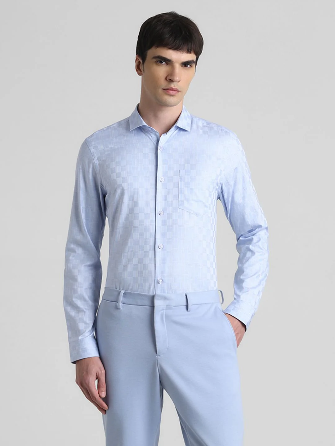 Blue Dobby Full Sleeves Shirt - Image 2