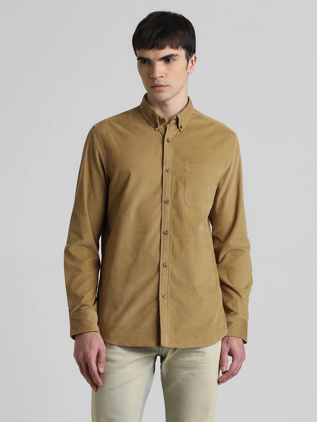 Brown Corduroy Full Sleeves Shirt - Image 2