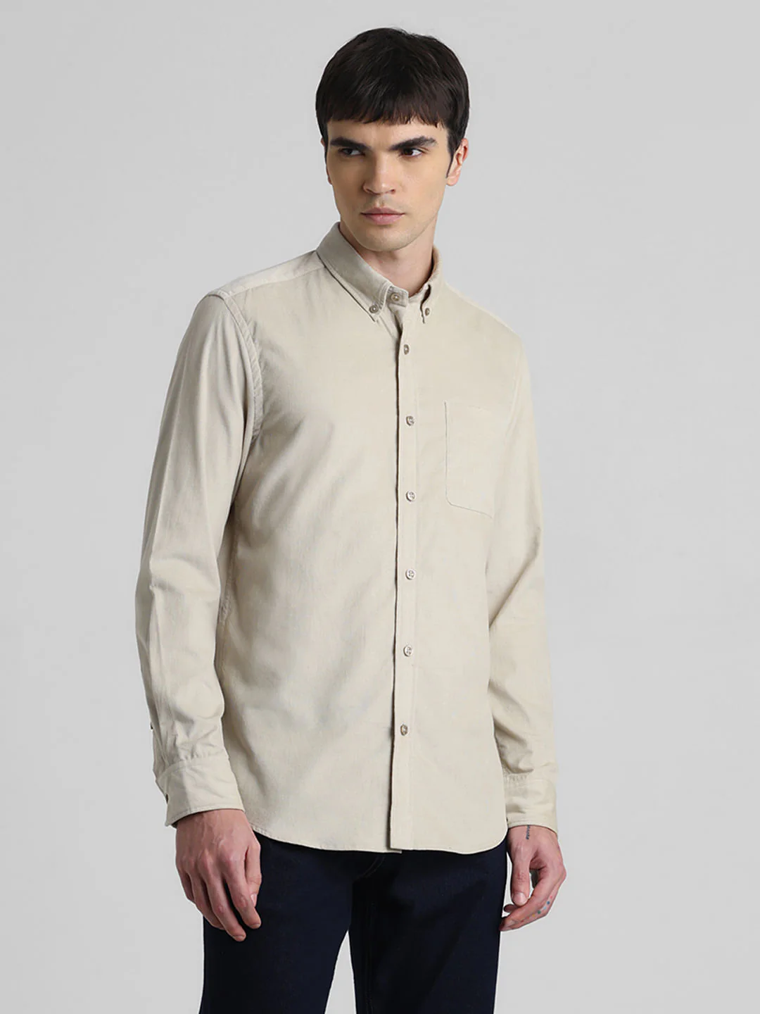 Beige Corduroy Full Sleeves Shirt - Image 2