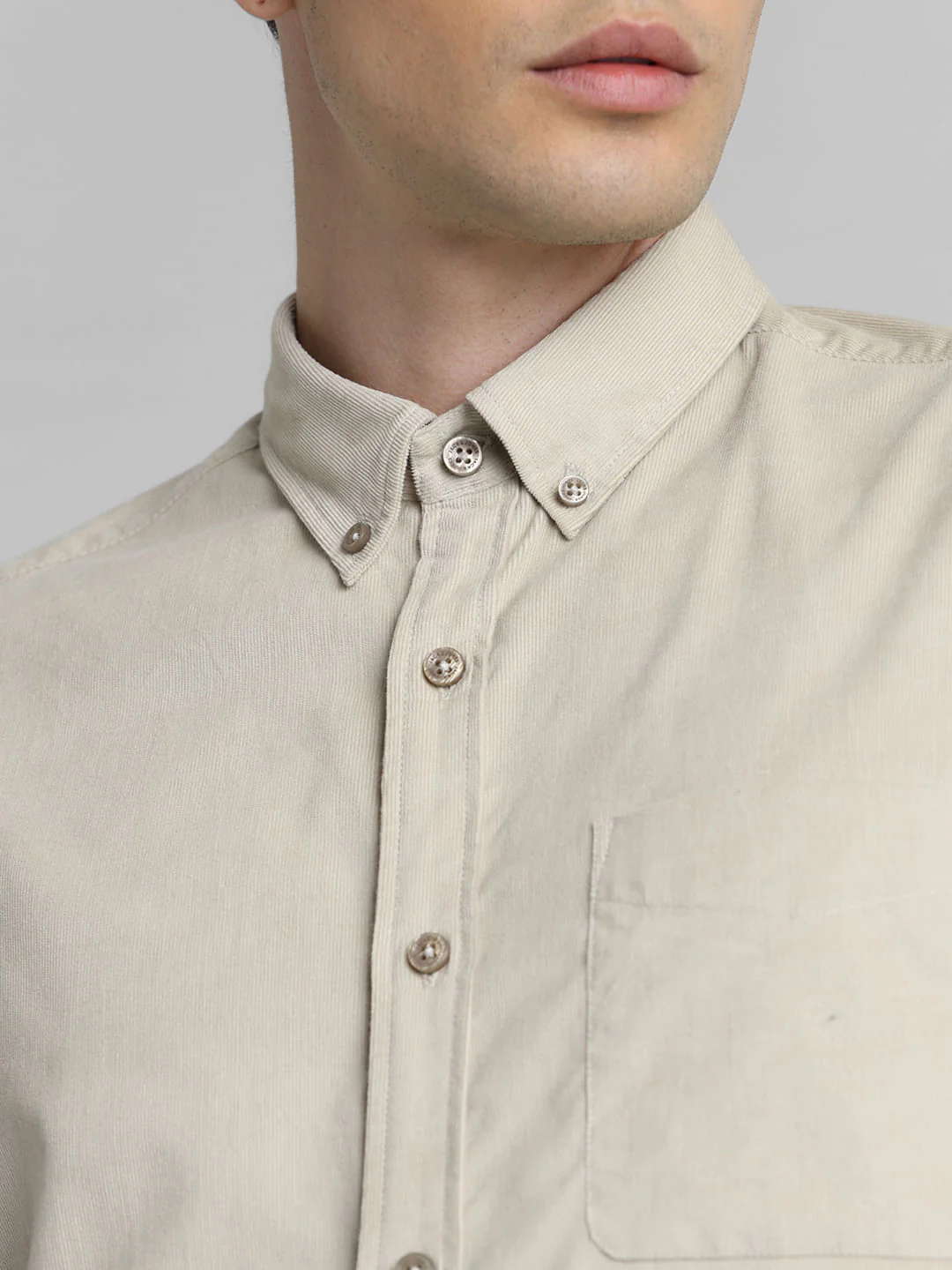 Beige Corduroy Full Sleeves Shirt - Image 5