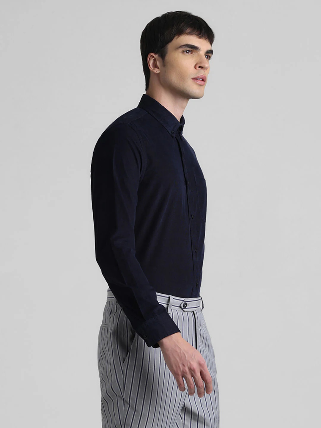 Navy Blue Corduroy Full Sleeves Shirt - Image 3